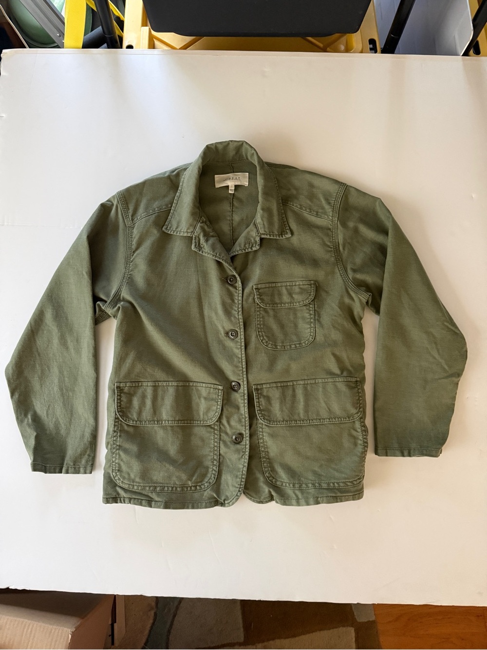 THE GREAT army green jacket utility chore coat style lightweight size 1 small - Picture 13 of 15